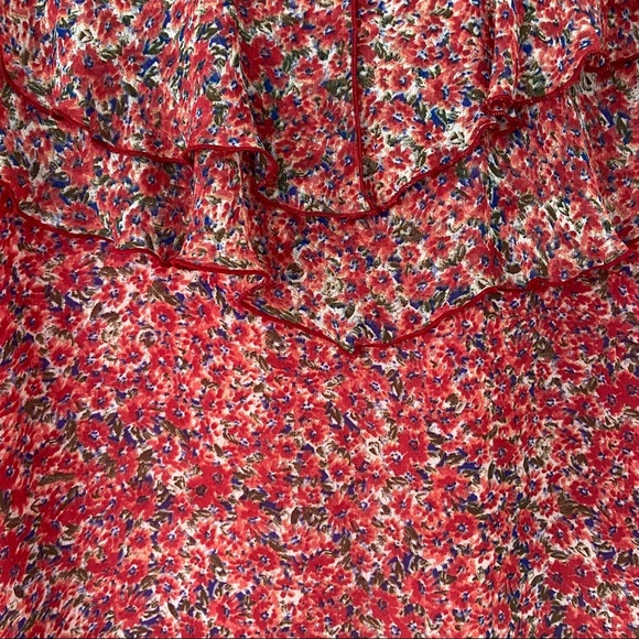 CLEO BRIGHT FLOWY FLORAL SLEEVELESS TOP/BLOUSE WITH FRONT RUFFLE, SMALL - Picture 3 of 7